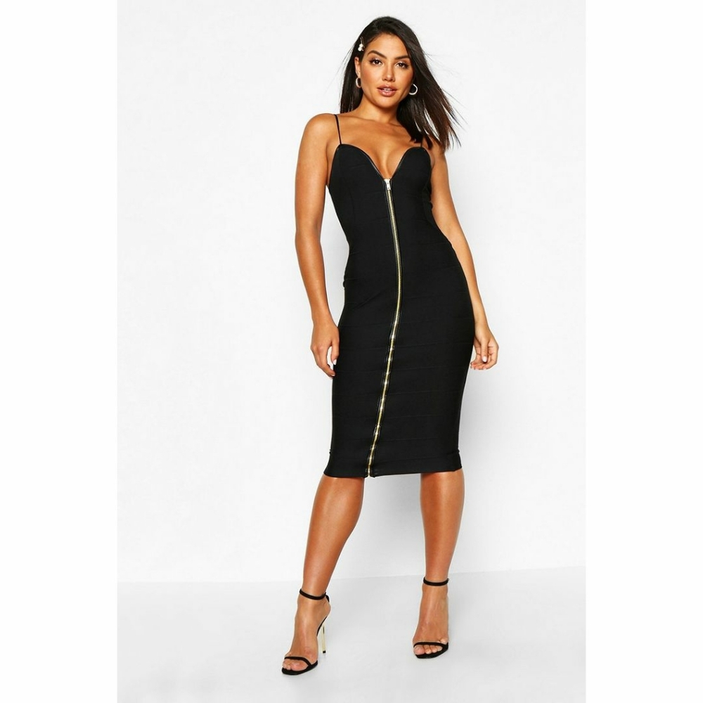 💋Sexy Black Bodycon Dress w/ Gold Zipper Detail